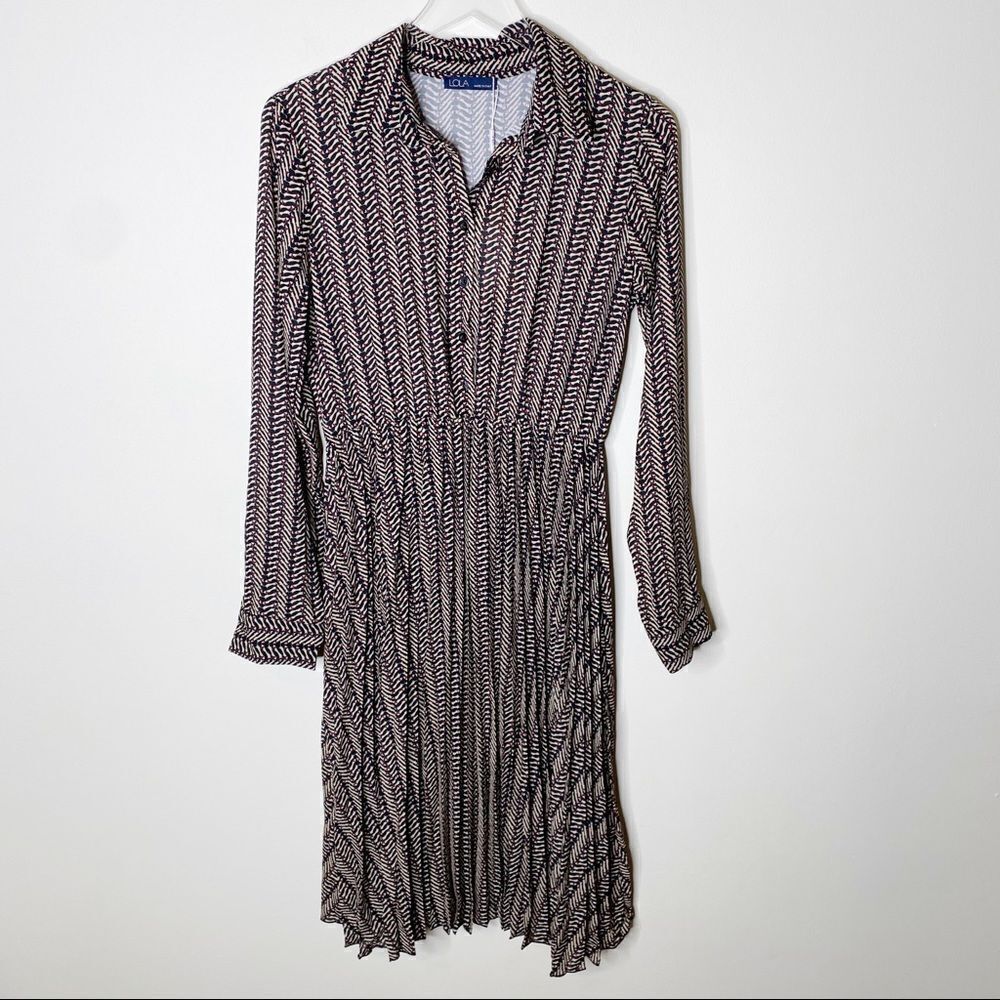 Lola Italy Pleated Midi Length Shirt Dress Large